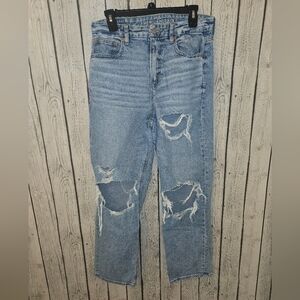 American Eagle Curvy 90s Straight Jean Classic Vintage Destroy Stretch Size 8